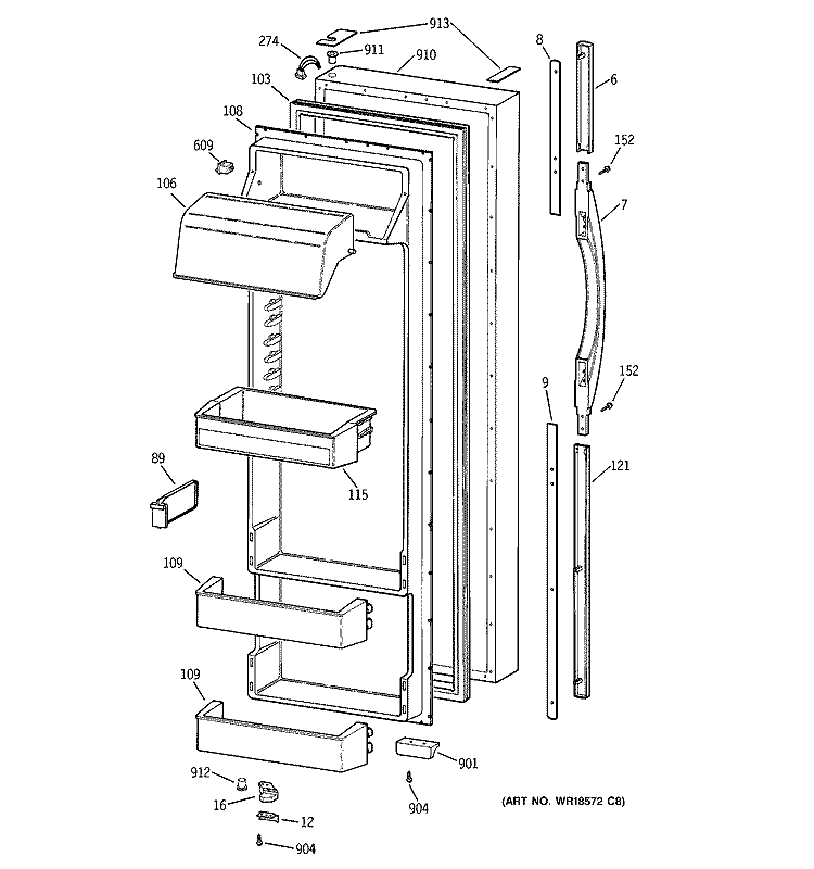FRESH FOOD DOOR Diagram and Parts List for MSK28DRBGAA  General Electric Refrigerator