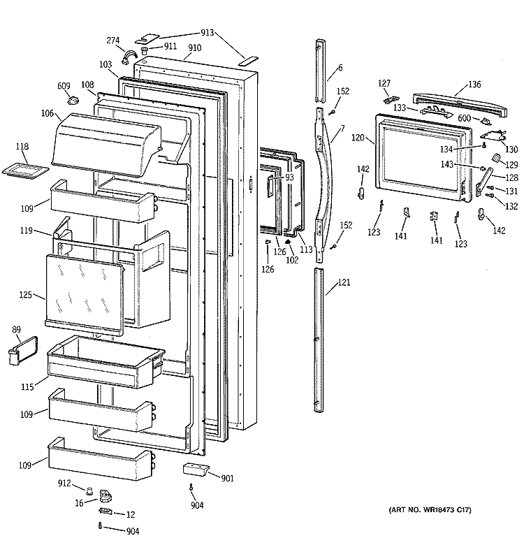 FRESH FOOD DOOR Diagram and Parts List for TFG28ZFCGWH  General Electric Refrigerator