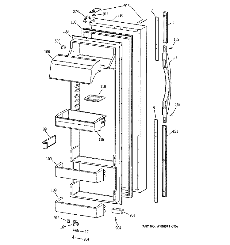 FRESH FOOD DOOR Diagram and Parts List for TFK28ZRBGAA  General Electric Refrigerator