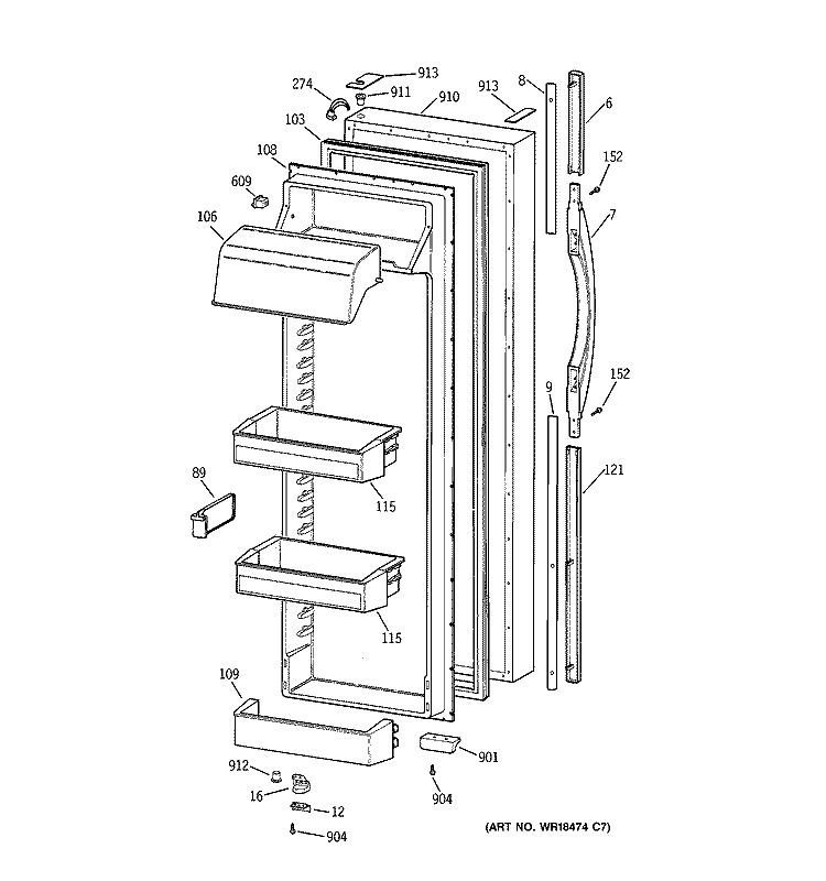 FRESH FOOD DOOR Diagram and Parts List for CSK30DRBGAA  Hotpoint Refrigerator