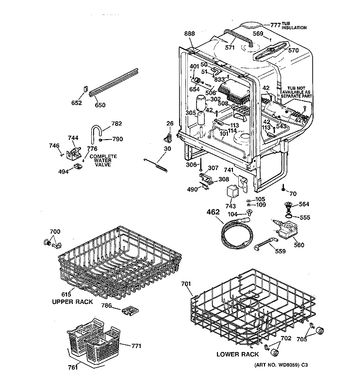 BODY PARTS Diagram and Parts List for GSD3715D01AA  General Electric Dishwasher