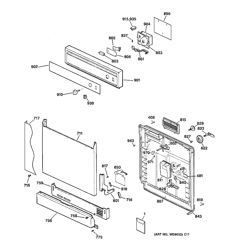 ESCUTCHEON & DOOR ASSEMBLY Diagram and Parts List for HDA1100Z07WH  Hotpoint Dishwasher