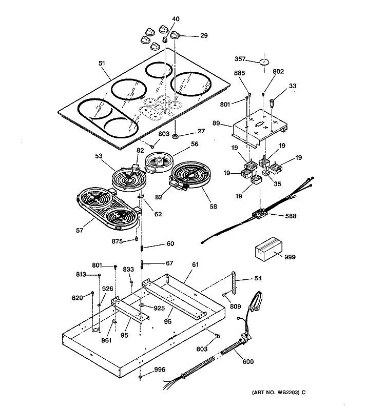Section Diagram and Parts List for ZEU669A2WW  General Electric Cooktop