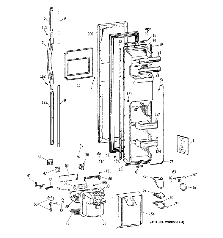 FREEZER DOOR Diagram and Parts List for TFT27PRBGAA  General Electric Refrigerator