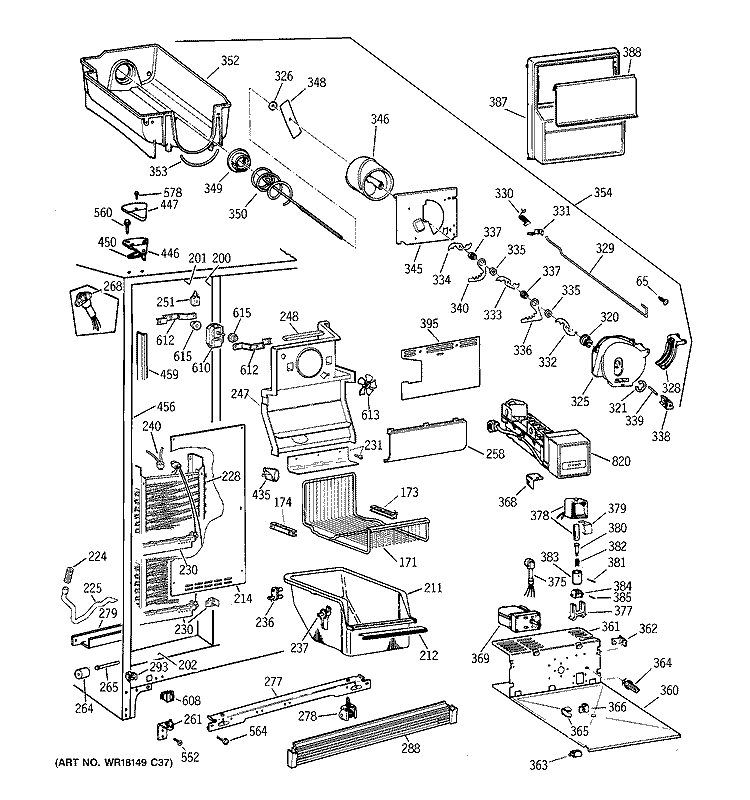 FREEZER SECTION Diagram and Parts List for TFT27PRBGAA  General Electric Refrigerator
