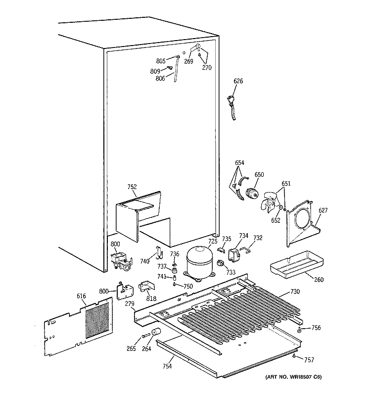 UNIT PARTS Diagram and Parts List for TFT28PFBGWW  General Electric Refrigerator