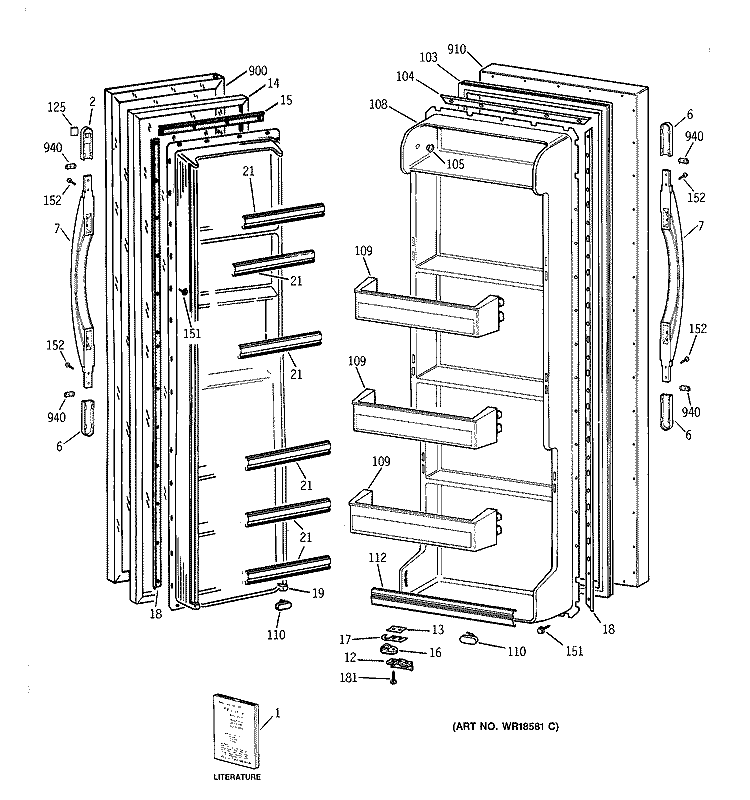 DOORS Diagram and Parts List for CSX19LABGWH  Hotpoint Refrigerator