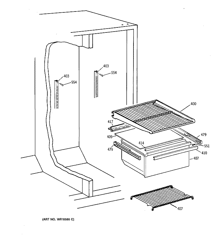 FRESH FOOD SHELVES Diagram and Parts List for CSX19LABGWH  Hotpoint Refrigerator