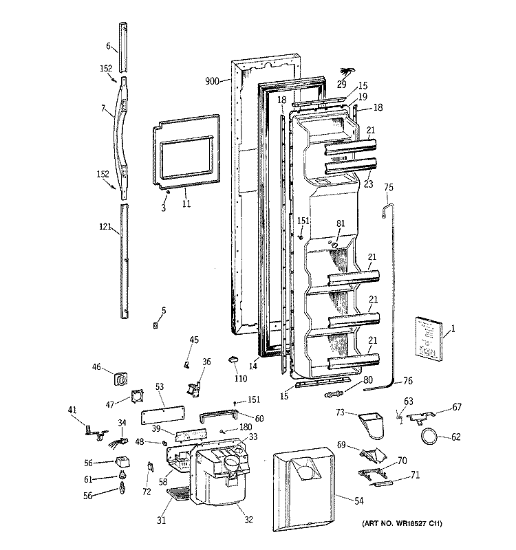 FREEZER DOOR Diagram and Parts List for TFX26QPDABB  General Electric Refrigerator