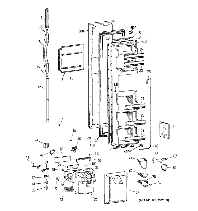 FREEZER DOOR Diagram and Parts List for TFX22XPDABB  General Electric Refrigerator