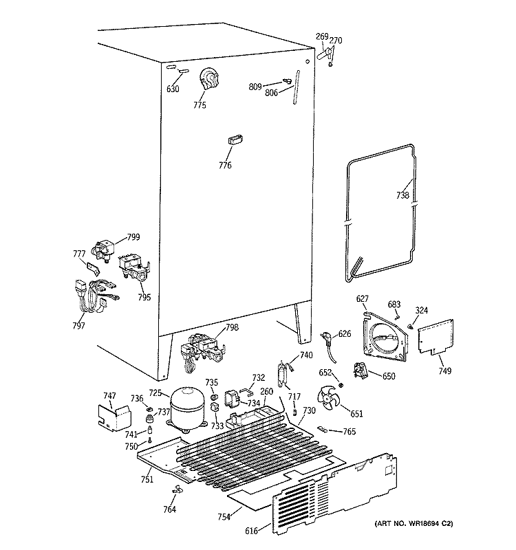 UNIT PARTS Diagram and Parts List for TFX22XPDABB  General Electric Refrigerator