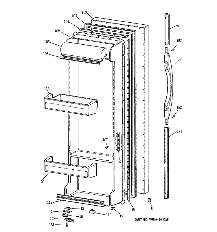 FRESH FOOD DOOR Diagram and Parts List for TFX26GRDAWW  General Electric Refrigerator