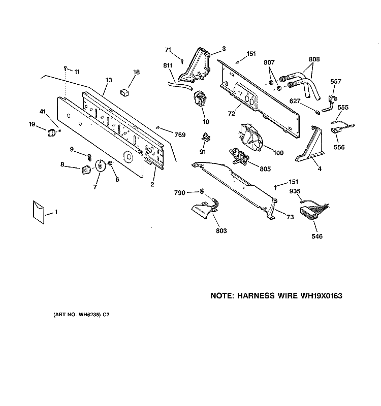 CONTROLS & BACKSPLASH Diagram and Parts List for WBXR1060TBAA  General Electric Washer