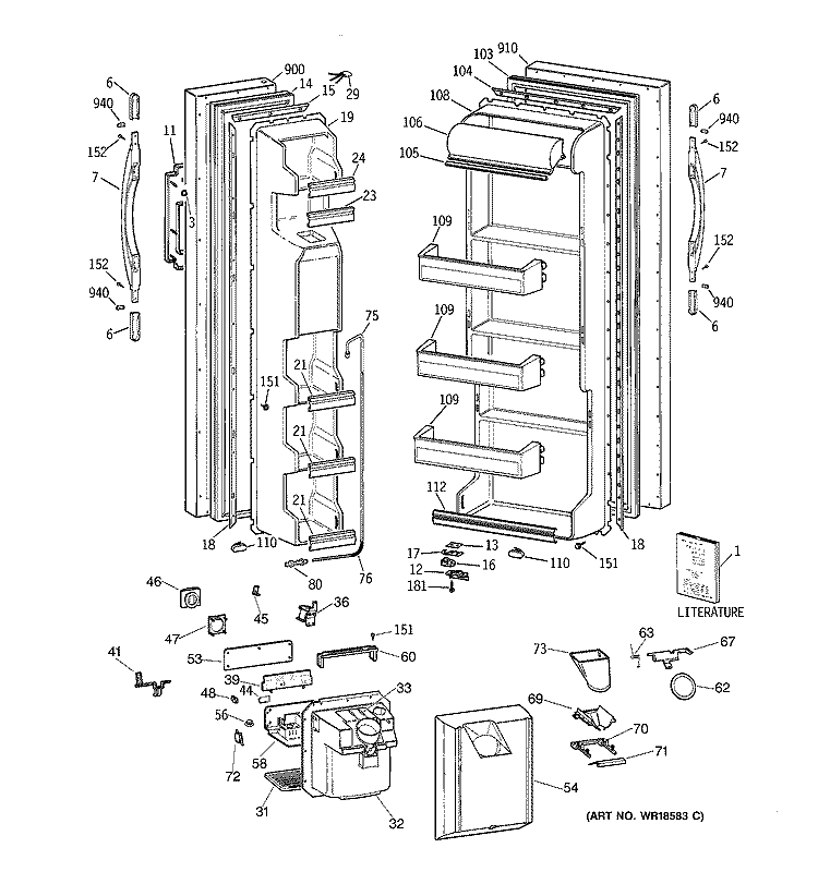 DOORS Diagram and Parts List for CSX22GRBGAA  Hotpoint Refrigerator