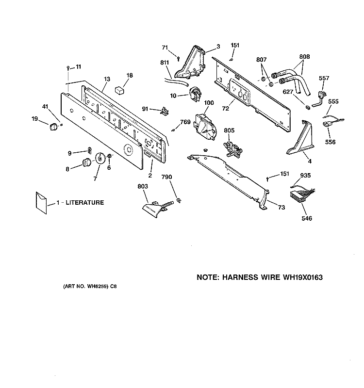 CONTROLS & BACKSPLASH Diagram and Parts List for WBXR2060V2AA  General Electric Washer