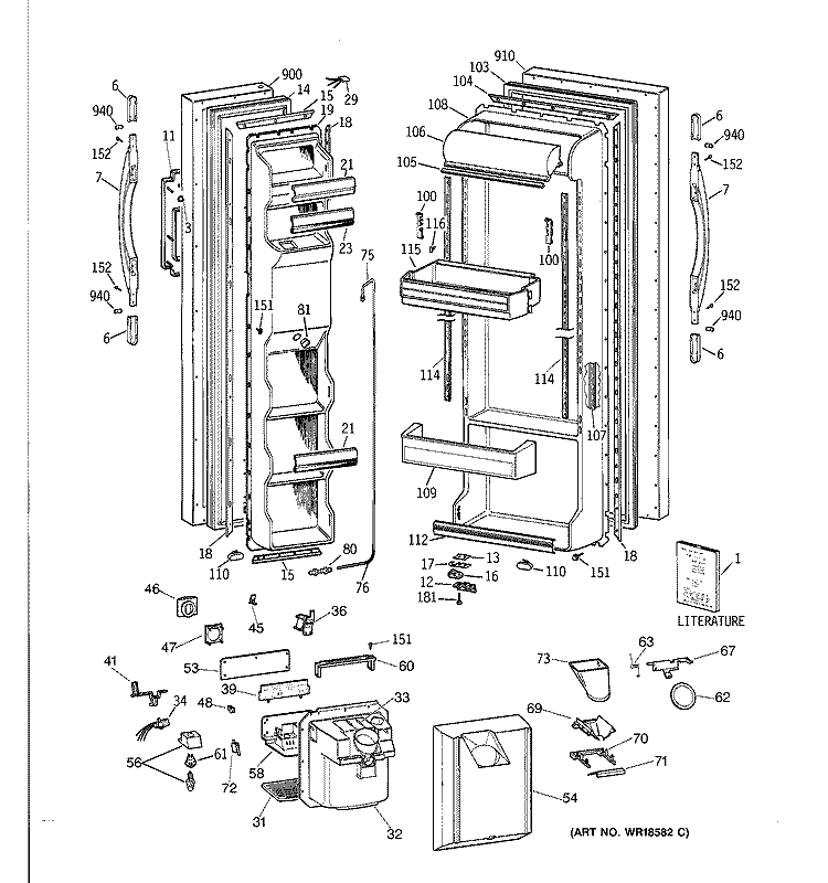 DOORS Diagram and Parts List for CSX25MRCGWW  Hotpoint Refrigerator