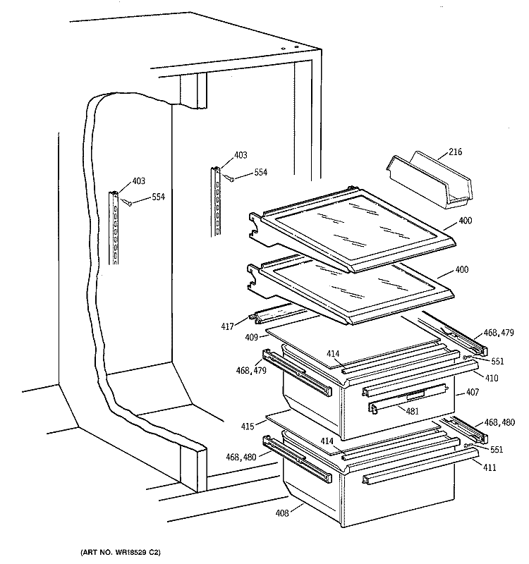 FRESH FOOD SHELVES Diagram and Parts List for CSX25MRCGWW  Hotpoint Refrigerator