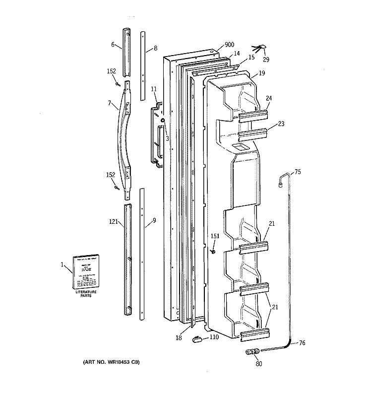 FREEZER DOOR Diagram and Parts List for TFX22ARBGWW  General Electric Refrigerator