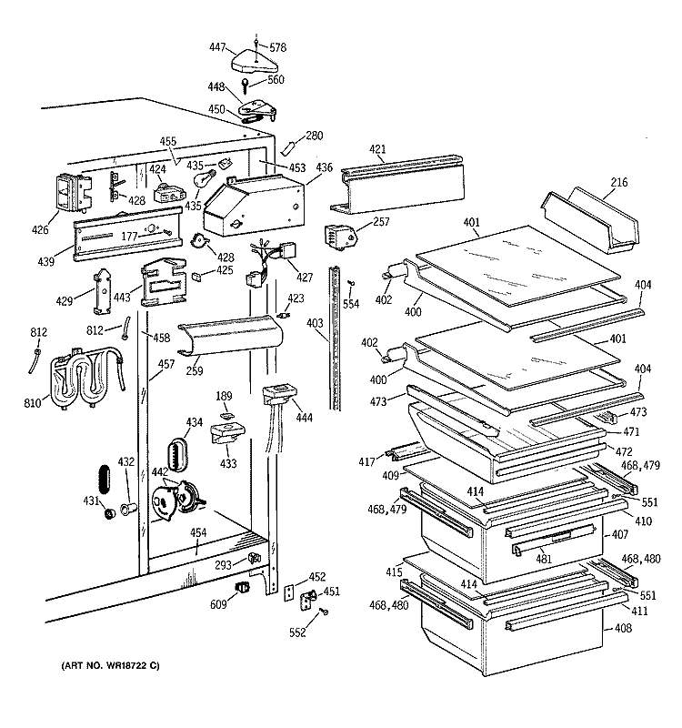 FRESH FOOD SECTION Diagram and Parts List for TFT22JWBGAA  General Electric Refrigerator