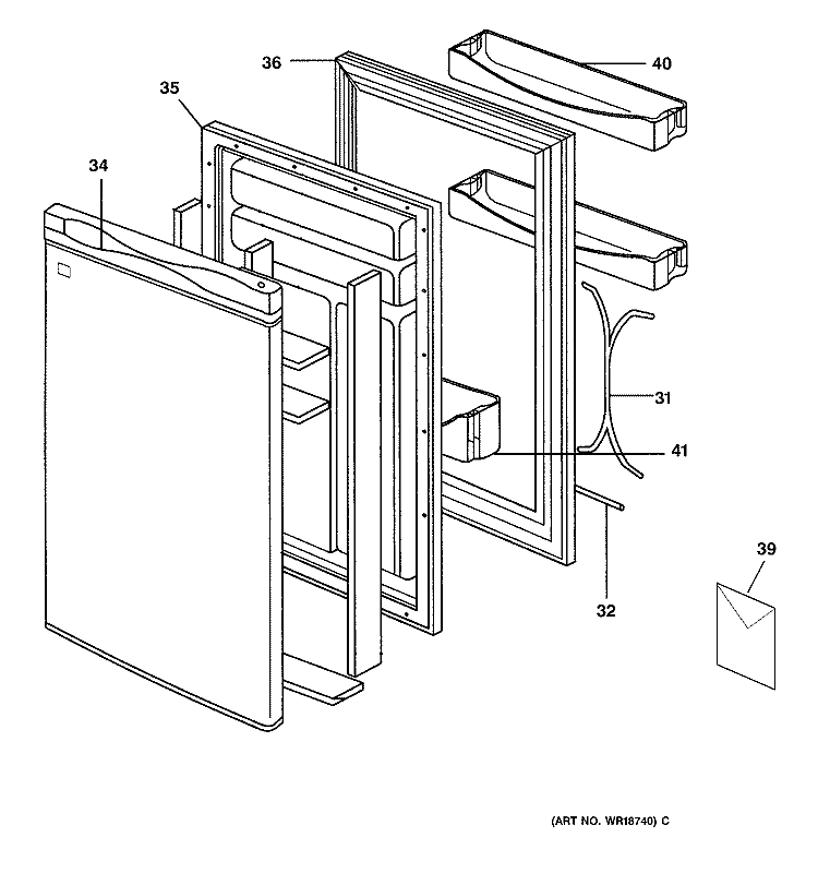 DOOR Diagram and Parts List for TAX4DNCAWH  General Electric Refrigerator