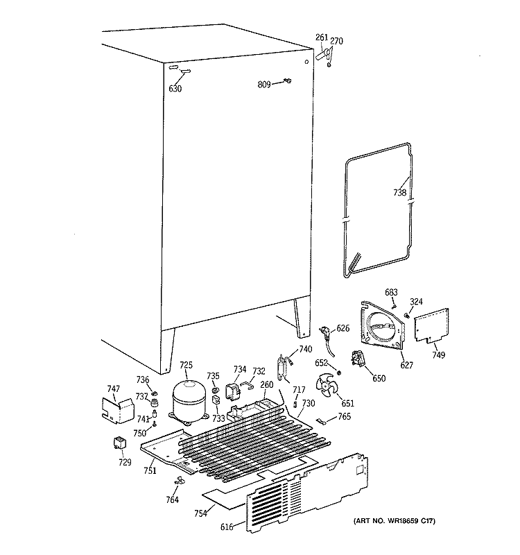 UNIT PARTS Diagram and Parts List for TFX22JABGAA  General Electric Refrigerator