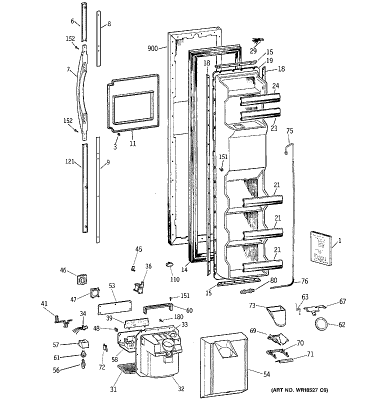 FREEZER DOOR Diagram and Parts List for TFT22PRBGWW  General Electric Refrigerator