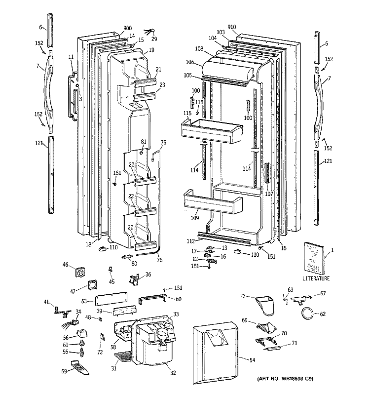 DOORS Diagram and Parts List for MSG25GRBGWW  General Electric Refrigerator