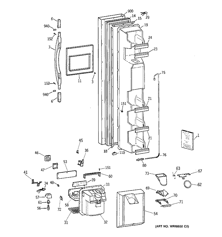 FREEZER DOOR Diagram and Parts List for TFX22GRBGWW  General Electric Refrigerator