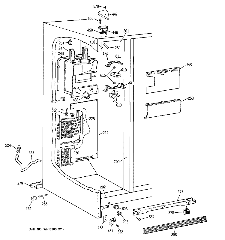 FREEZER SECTION Diagram and Parts List for TFX22GRBGWW  General Electric Refrigerator