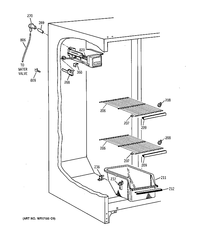 FREEZER SECTION Diagram and Parts List for TFX22GRBGWW  General Electric Refrigerator