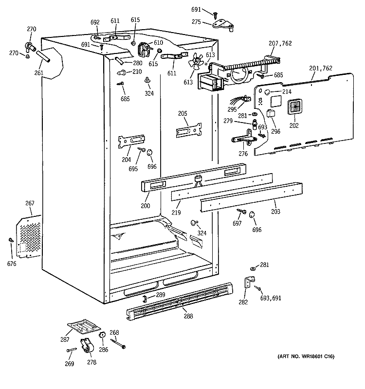 CABINET Diagram and Parts List for TBX18GADARWW  General Electric Refrigerator