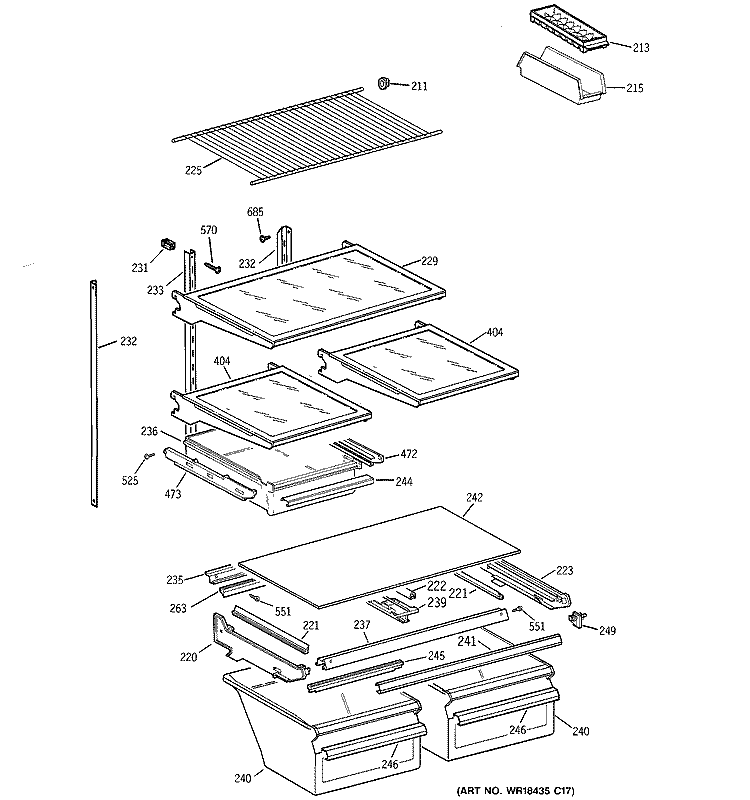 SHELF PARTS Diagram and Parts List for TBX18GADARWW  General Electric Refrigerator