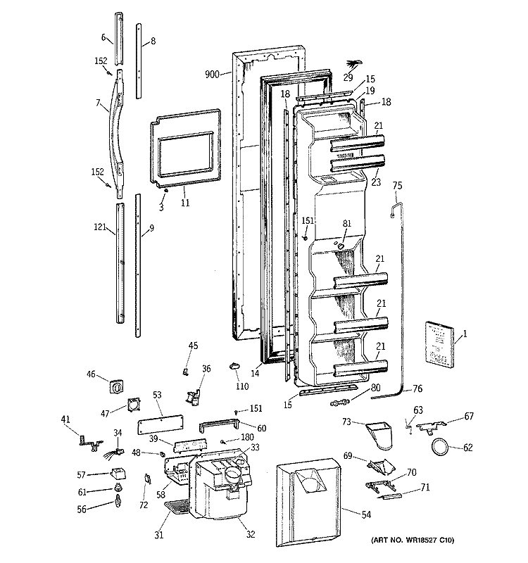 FREEZER DOOR Diagram and Parts List for TFT25PRBGAA  General Electric Refrigerator
