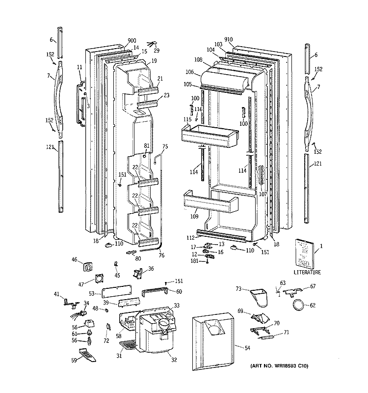DOORS Diagram and Parts List for MSK25GRBGAA  General Electric Refrigerator