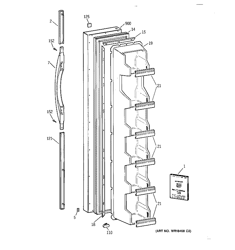 FREEZER DOOR Diagram and Parts List for TFX20SABGAA  General Electric Refrigerator