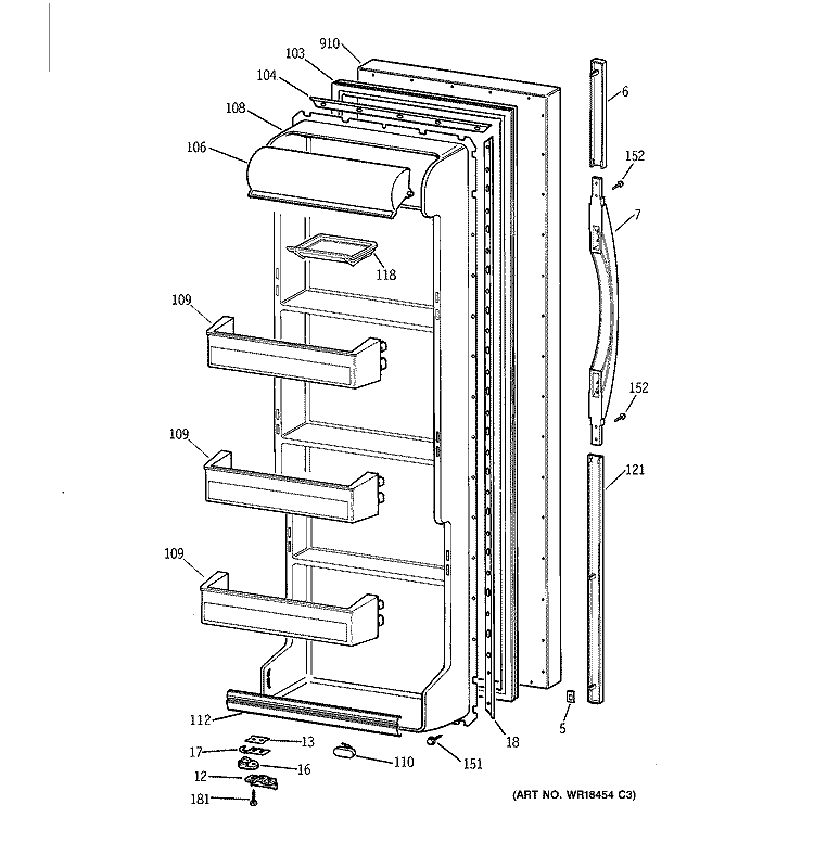 FRESH FOOD DOOR Diagram and Parts List for TFX20SABGAA  General Electric Refrigerator