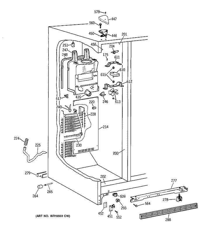 FREEZER SECTION Diagram and Parts List for TFX20SABGAA  General Electric Refrigerator