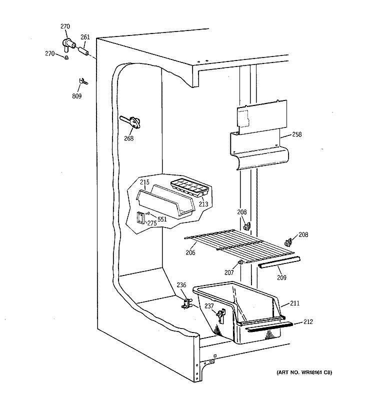 FREEZER SECTION Diagram and Parts List for TFX20SABGAA  General Electric Refrigerator
