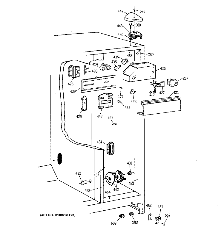 FRESH FOOD SECTION Diagram and Parts List for TFX20SABGAA  General Electric Refrigerator