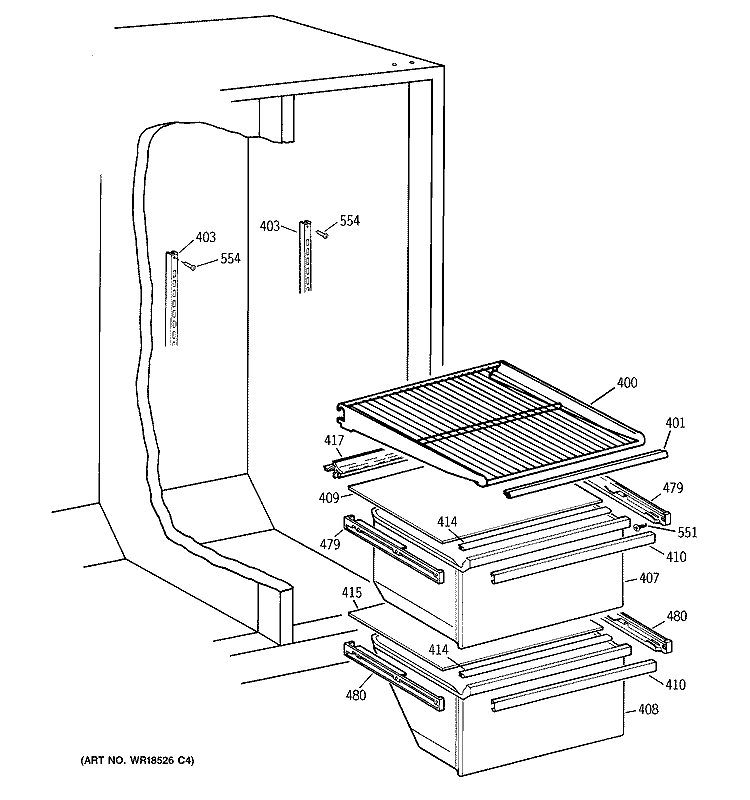 FRESH FOOD SECTION Diagram and Parts List for TFX20SABGAA  General Electric Refrigerator