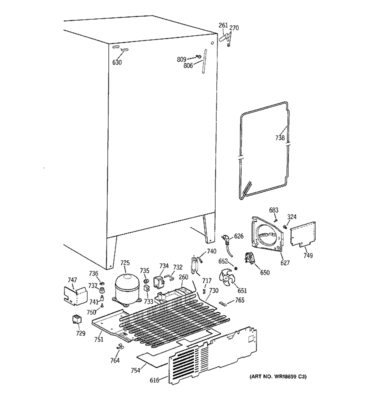 UNIT PARTS Diagram and Parts List for TFX20SABGAA  General Electric Refrigerator