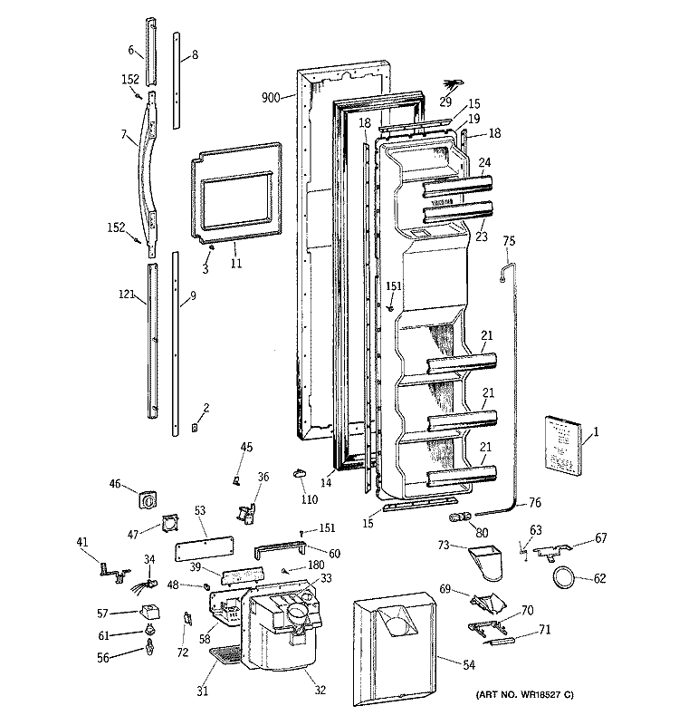 FREEZER DOOR Diagram and Parts List for TFX22PPBGCC  General Electric Refrigerator