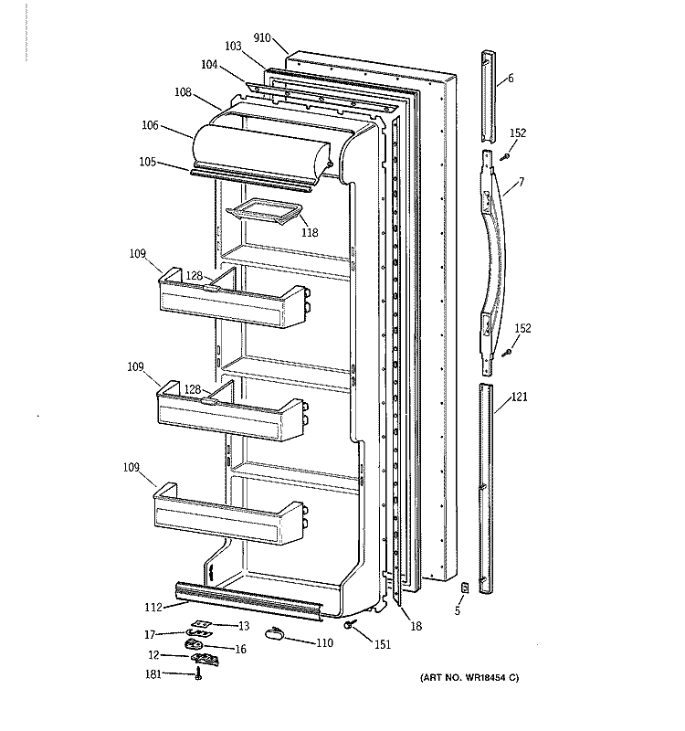 FRESH FOOD DOOR Diagram and Parts List for TFM20JRBGAA  General Electric Refrigerator