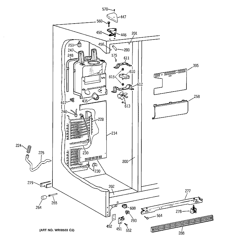 FREEZER SECTION Diagram and Parts List for TFM20JRBGAA  General Electric Refrigerator