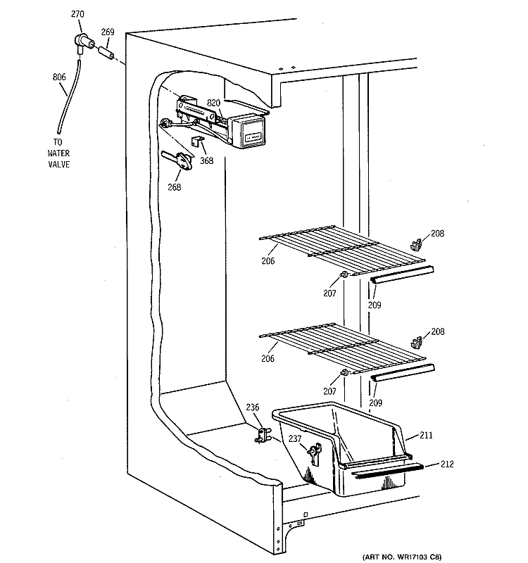 FREEZER SECTION Diagram and Parts List for TFM20JRBGAA  General Electric Refrigerator