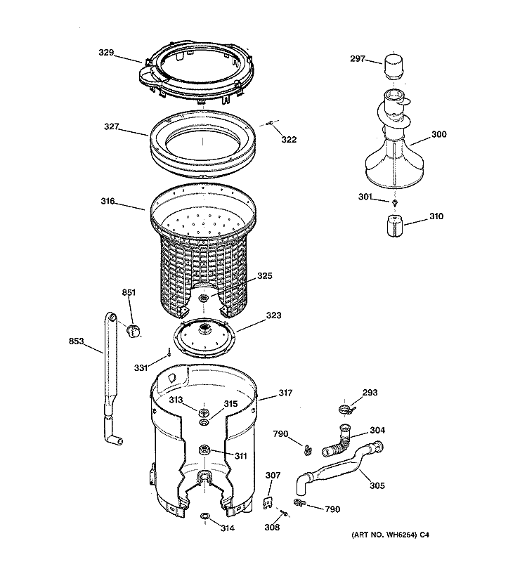 TUB, BASKET & AGITATOR Diagram and Parts List for WBSR1060TBWW  General Electric Washer