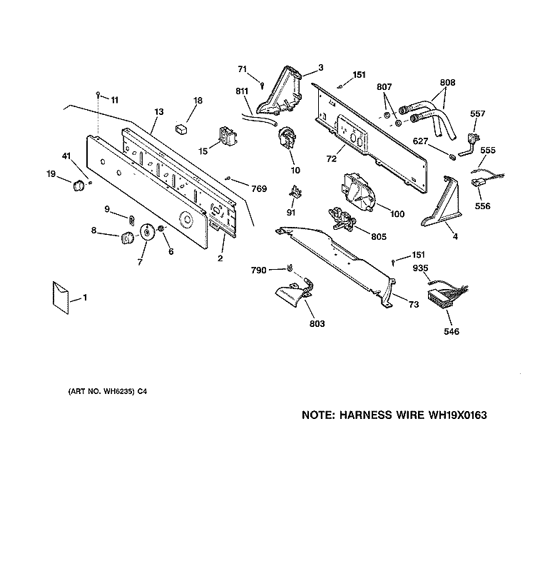 CONTROLS & BACKSPLASH Diagram and Parts List for WKSR2100TCWW  General Electric Washer