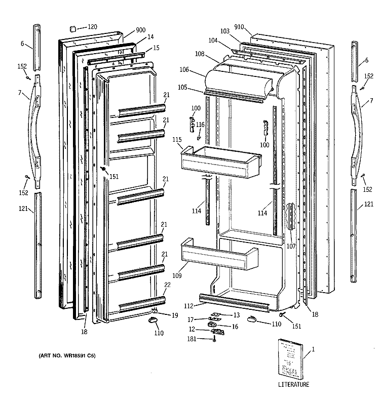 DOORS Diagram and Parts List for MSK25GACGAA  General Electric Refrigerator