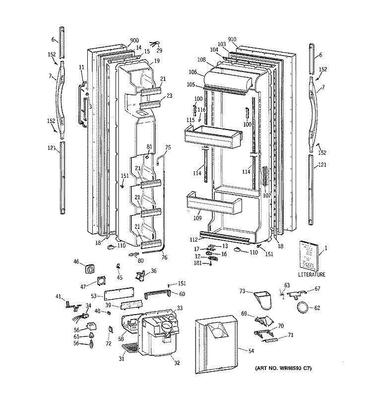 DOORS Diagram and Parts List for MST25GRBGWW  General Electric Refrigerator