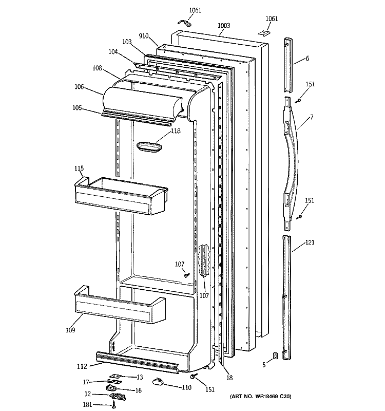 FRESH FOOD DOOR Diagram and Parts List for TFS22PPDABS  General Electric Refrigerator